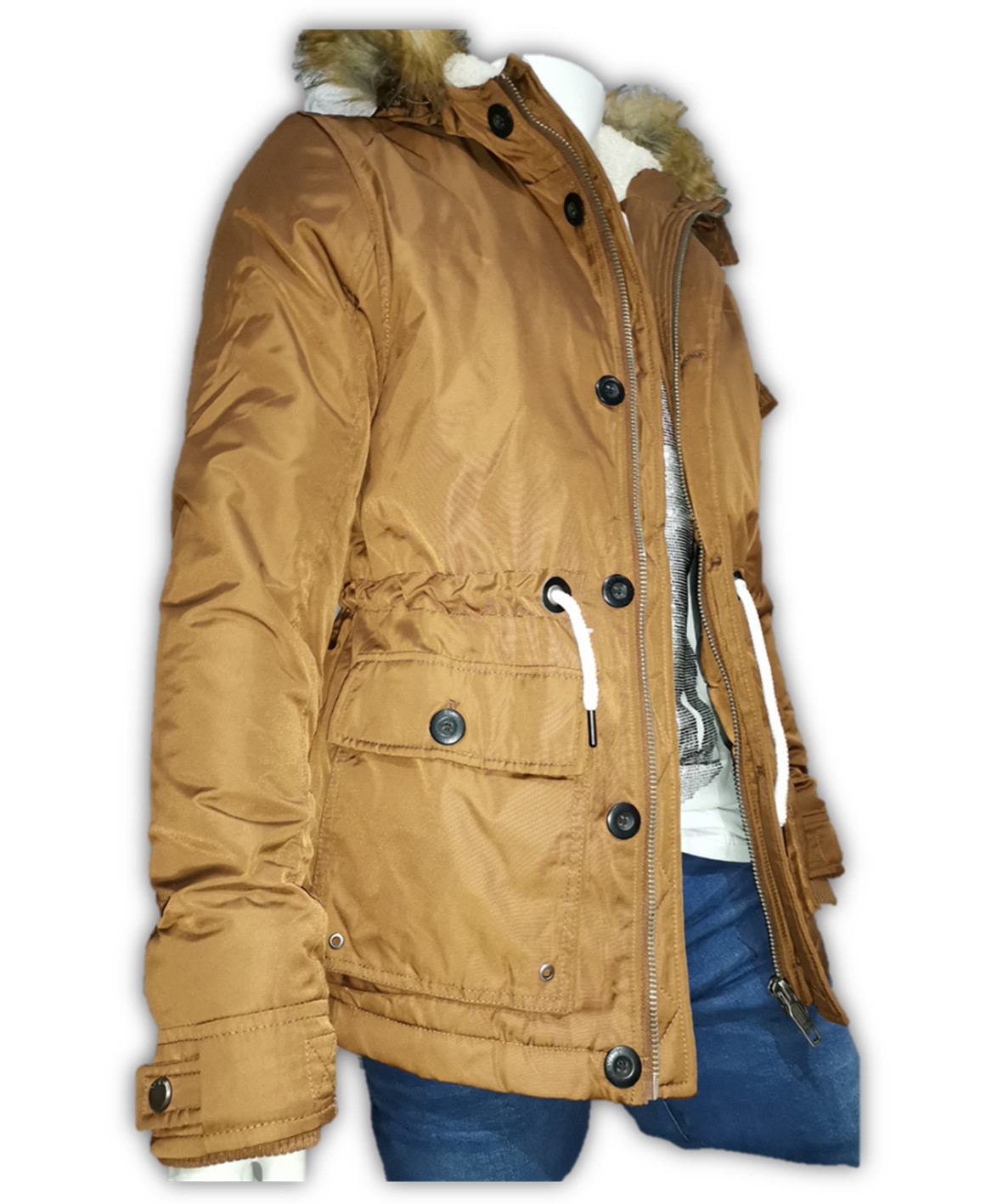 CHAMARRA CAZADORA REPELENTE CON GORRO INVIERNO HOMBRE CAMEL 