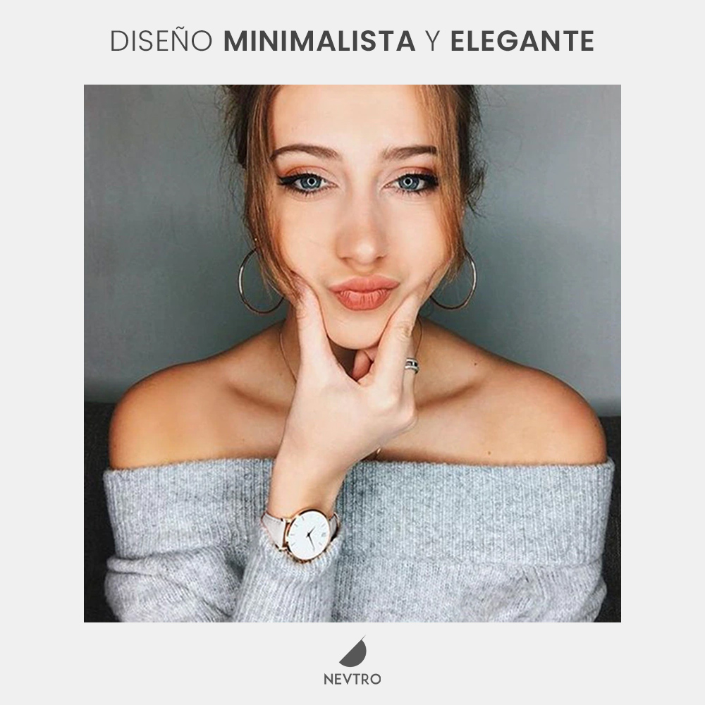 Reloj Minimalista Elegante Gris Dama Moda Quartz