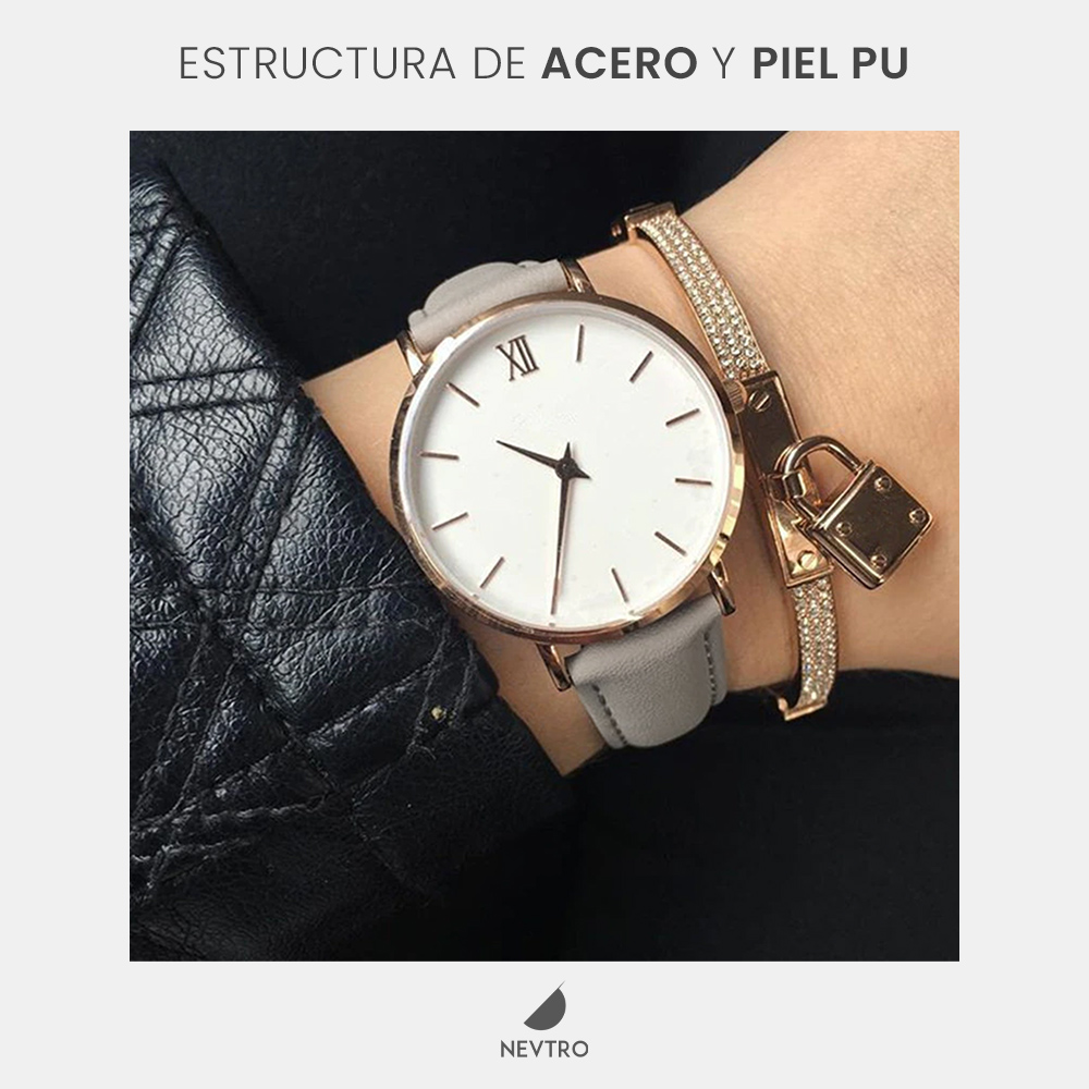 Reloj Minimalista Elegante Gris Dama Moda Quartz