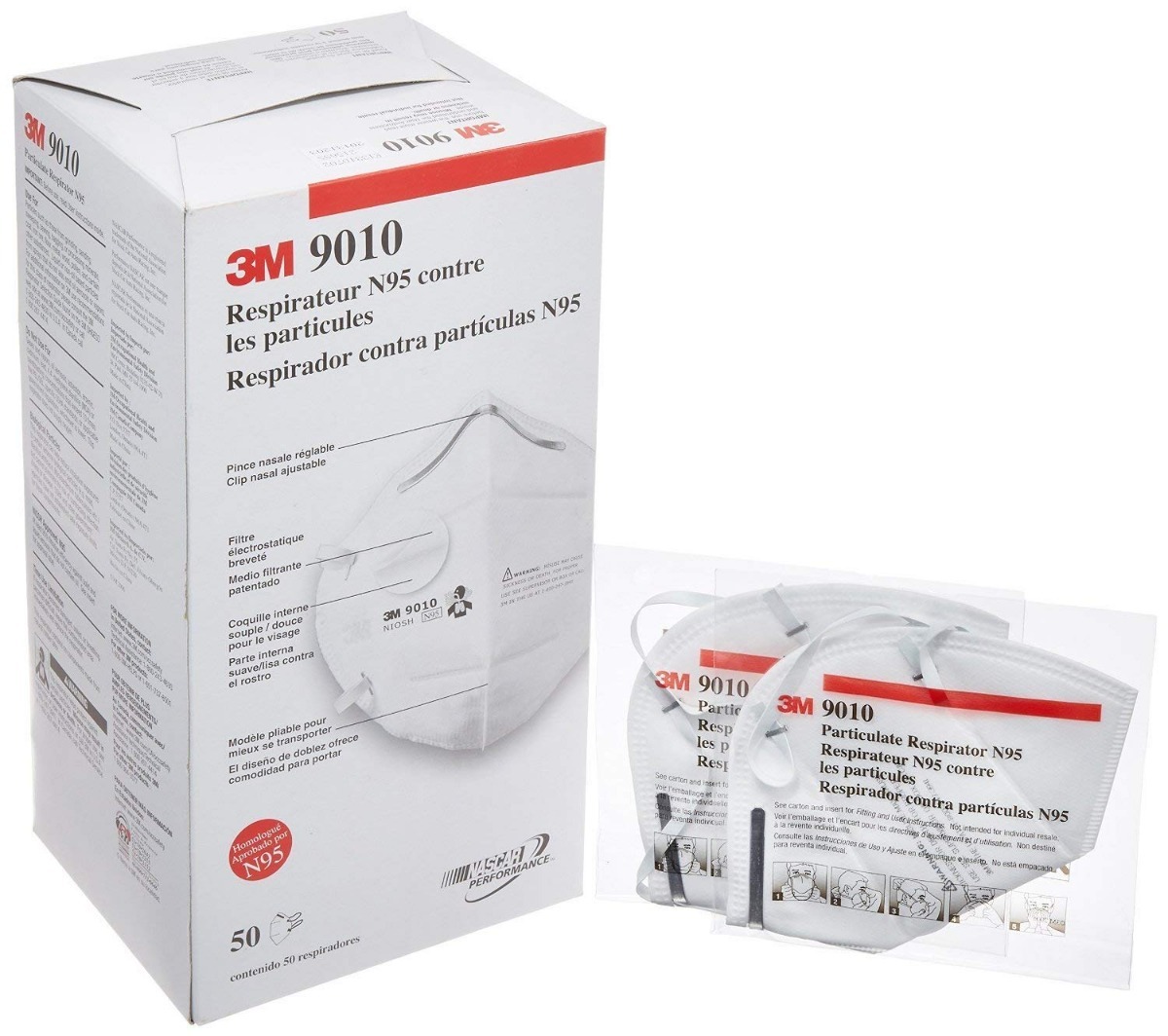 CAJA CON 50 PZ Respirador N95 Plegable 9010 3m empaque individual