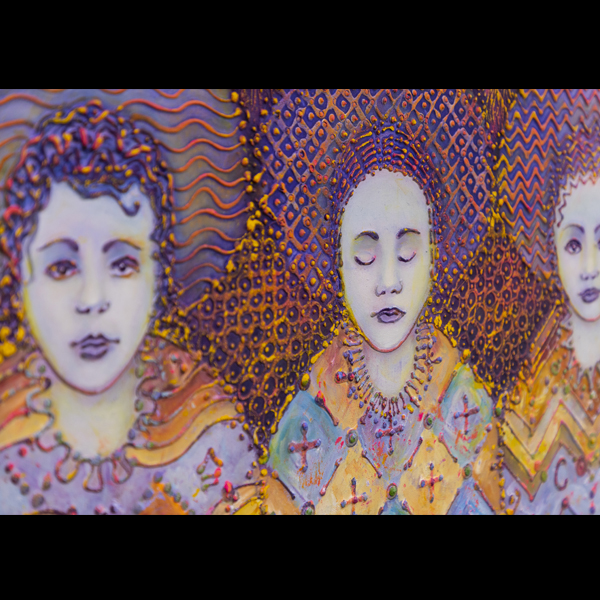 "LOS TRES SANTITOS" Arte Mexicano Neocrotálico por Javier López Pastrana (Giclée) impresión en canvas lienzo de algodón listo para enmarcar 50x60cm