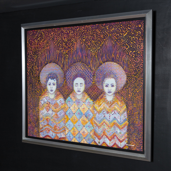 "LOS TRES SANTITOS" Arte Mexicano Neocrotálico por Javier López Pastrana (Giclée) impresión en canvas lienzo de algodón listo para enmarcar 50x60cm