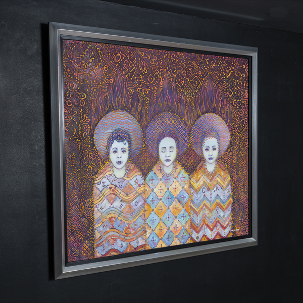 "LOS TRES SANTITOS" Arte Mexicano Neocrotálico por Javier López Pastrana (Giclée) impresión en canvas lienzo de algodón listo para enmarcar 50x60cm