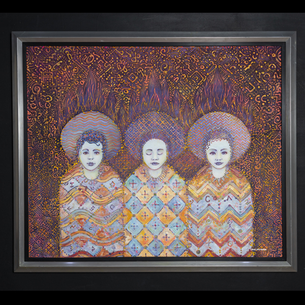 "LOS TRES SANTITOS" Arte Mexicano Neocrotálico por Javier López Pastrana (Giclée) impresión en canvas lienzo de algodón listo para enmarcar 50x60cm