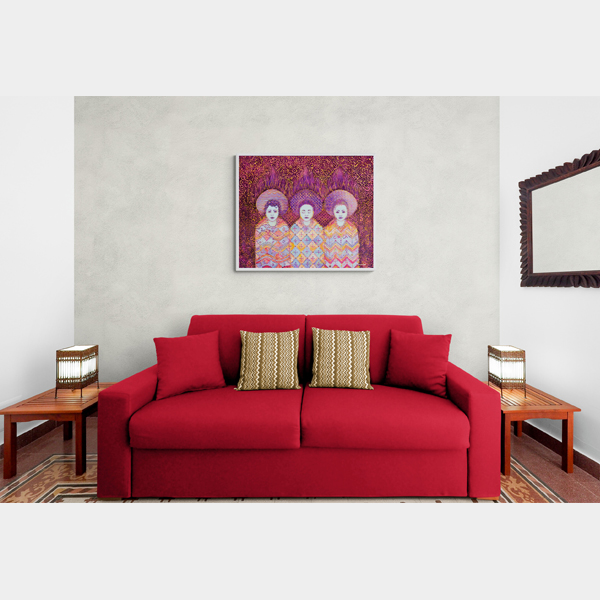 "LOS TRES SANTITOS" Arte Mexicano Neocrotálico por Javier López Pastrana (Giclée) impresión en canvas lienzo de algodón listo para enmarcar 50x60cm