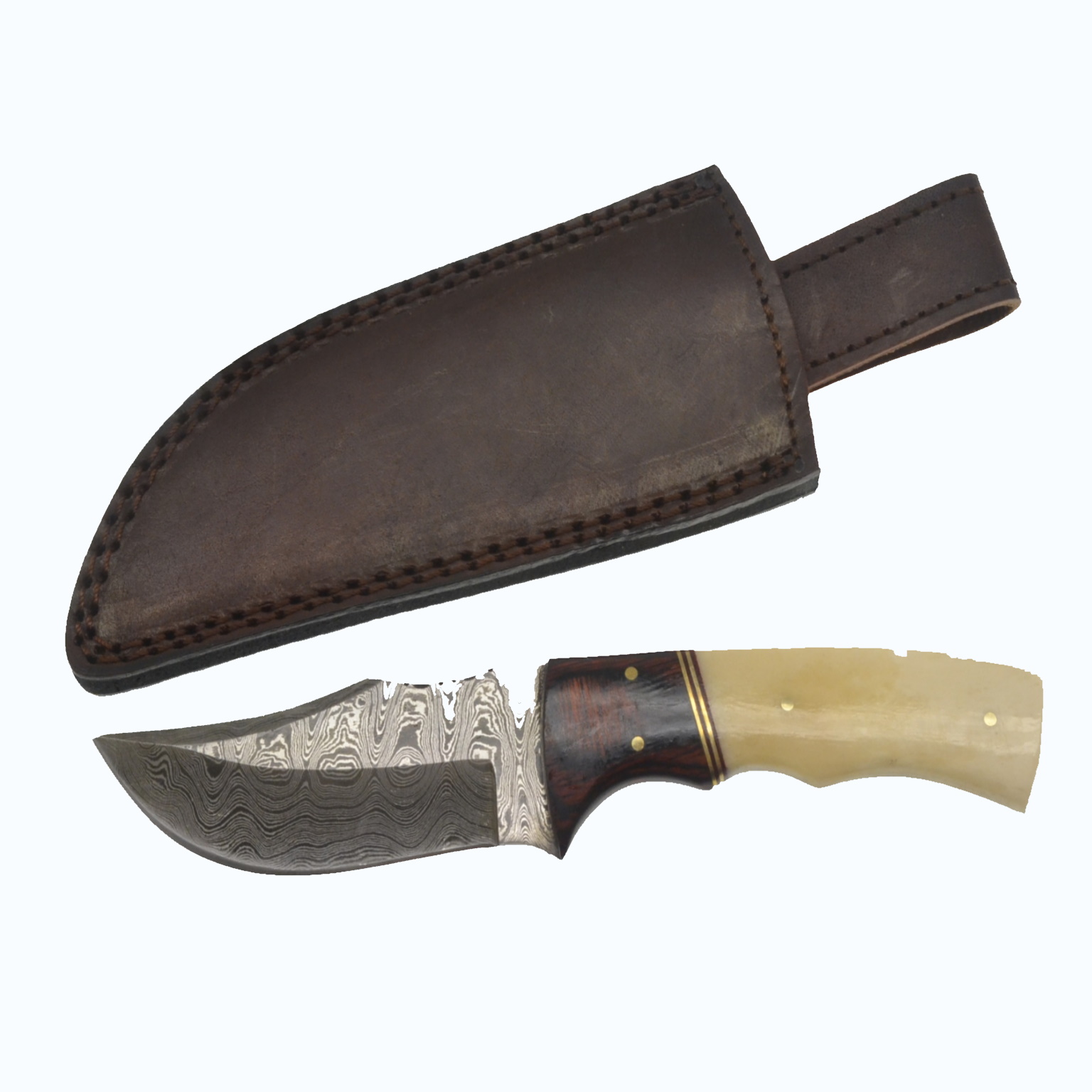 Dm1078 Dm Cuchillo De Caceria Acero Damasco Con Funda