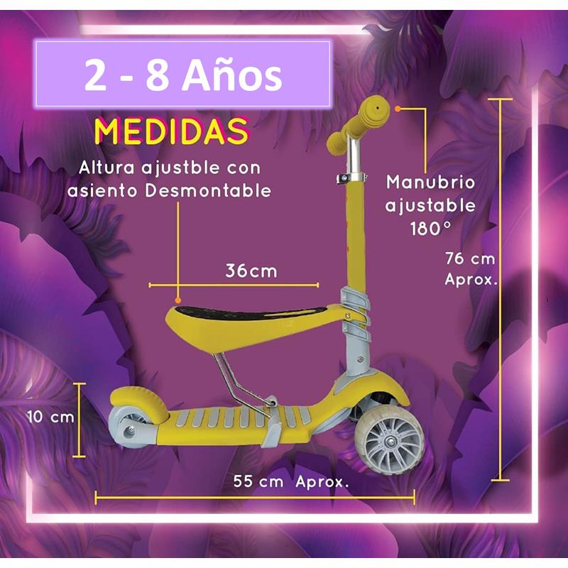 Patín Diablo Scooter Montable Luces Led Asiento Desmontable Amarillo