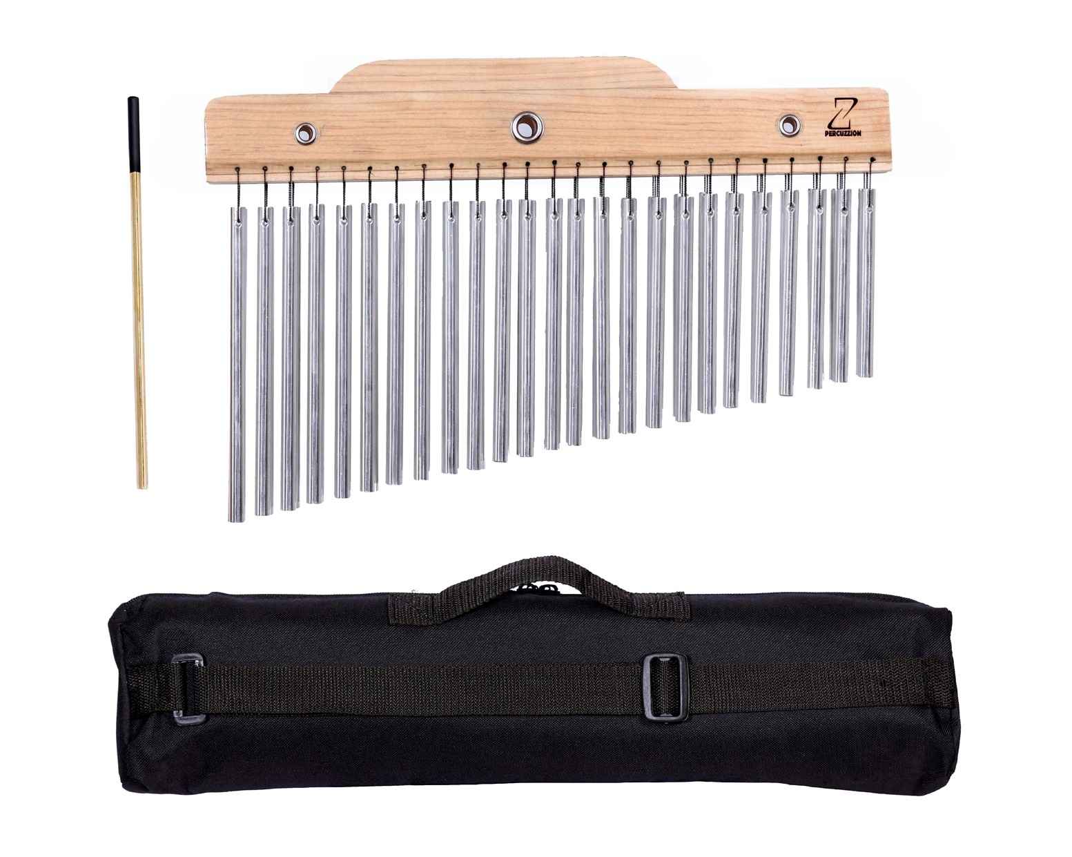 CAMPANA CHINA 50 TONOS DOBLE FILA, CON FUNDA; CORTINA MUSICAL