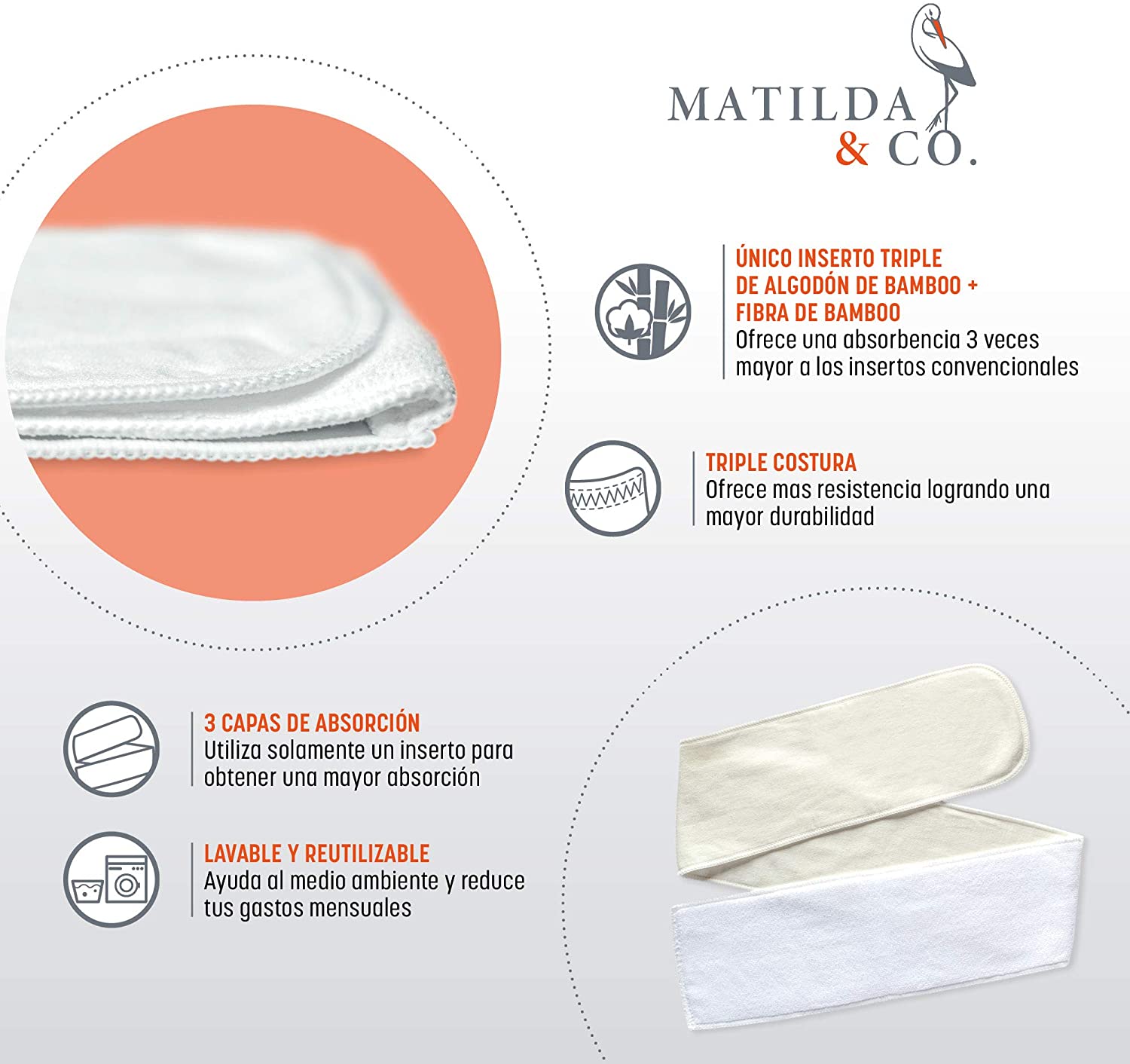 Pañales Ecológicos De Tela Matilda & Co. 7 Pañales, 7 Insertos y 1 bolsa, Niño 