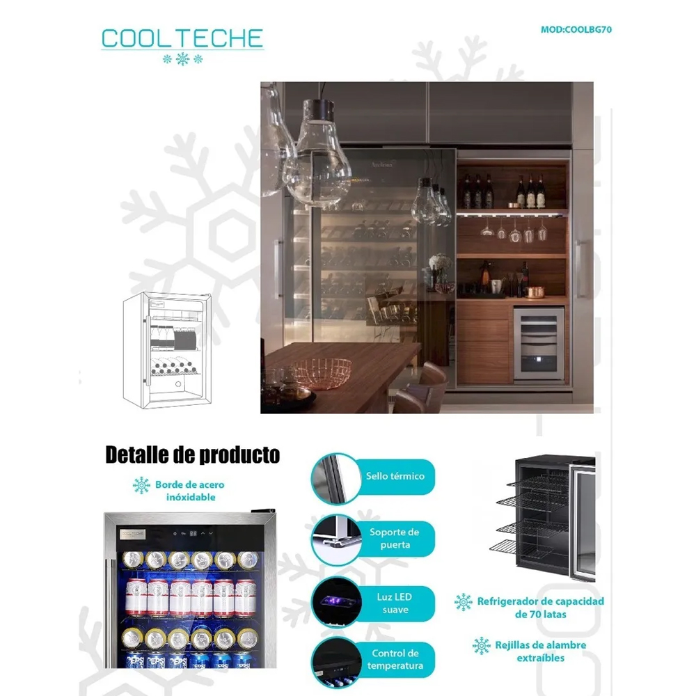 Frigobar Refrigerador Acero Inoxidable 85 Latas 2.4pies 70l Bar