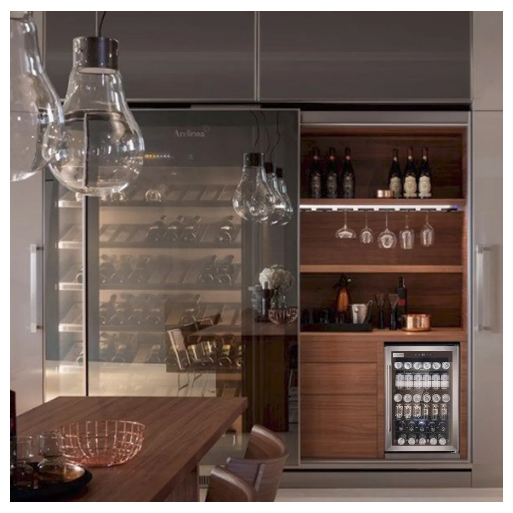 Frigobar Refrigerador Acero Inoxidable 85 Latas 2.4pies 70l Bar