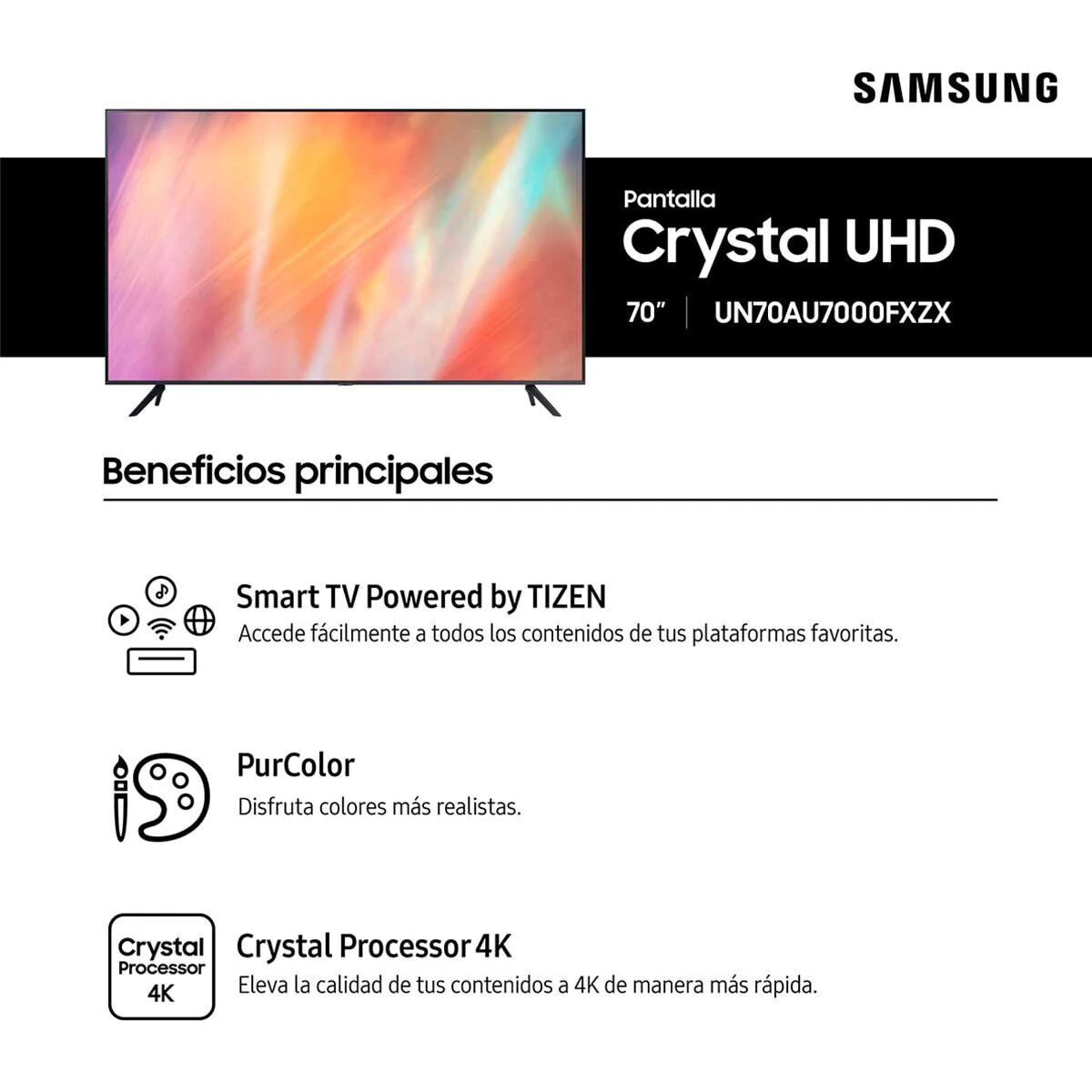 Pantalla Samsung Crystal UHD Smart TV de 70 Pulgadas 4K