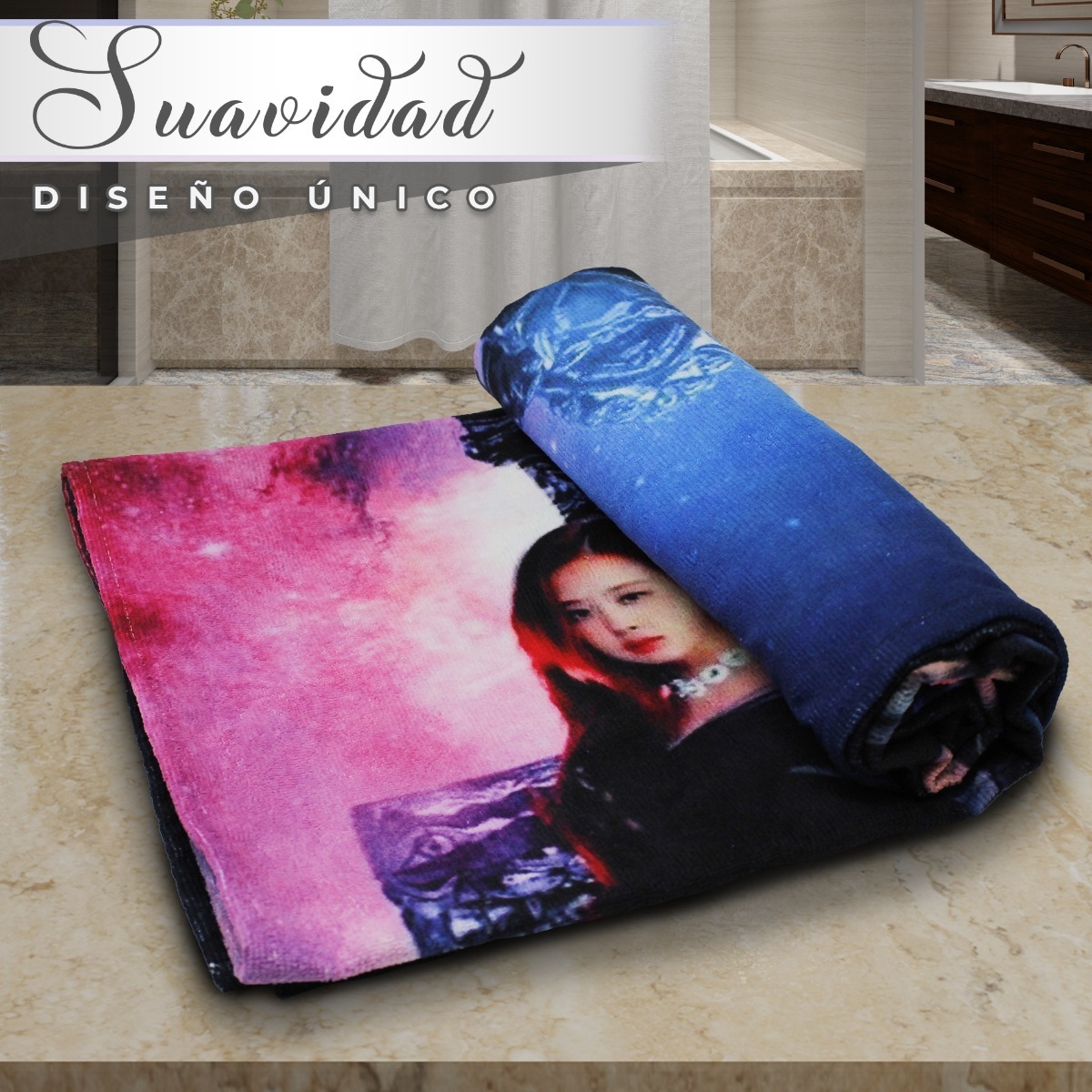 Toalla De Baño Diseño Black Pink Kpop Microfibra Poliester 