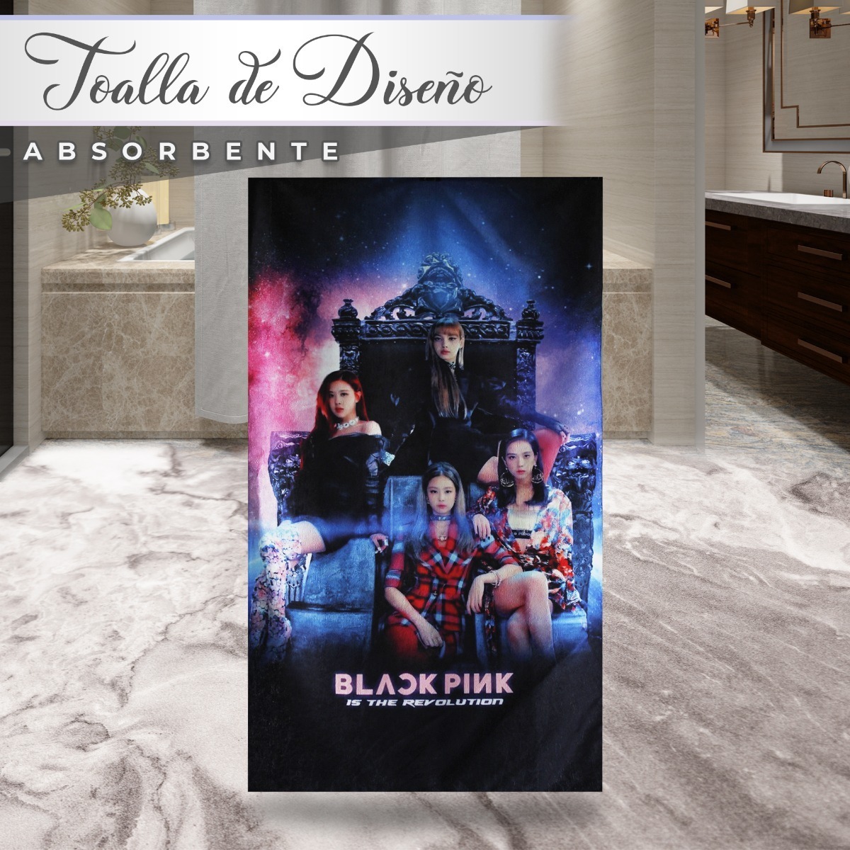 Toalla De Baño Diseño Black Pink Kpop Microfibra Poliester 