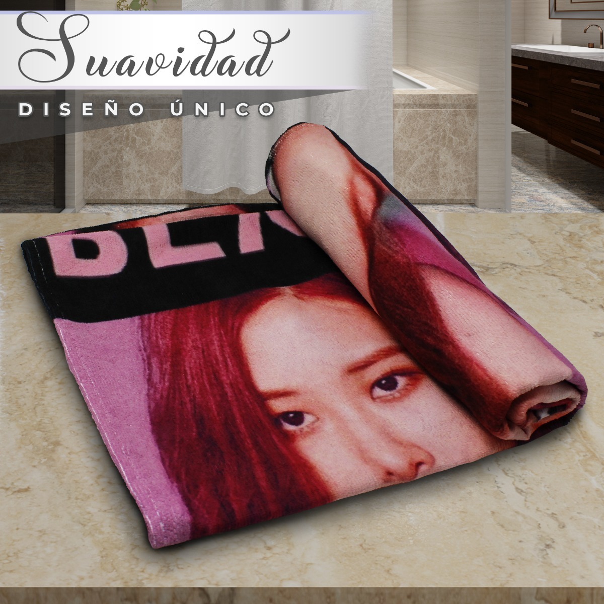 Toalla De Baño Diseño Black Pink Kpop Microfibra Poliester 