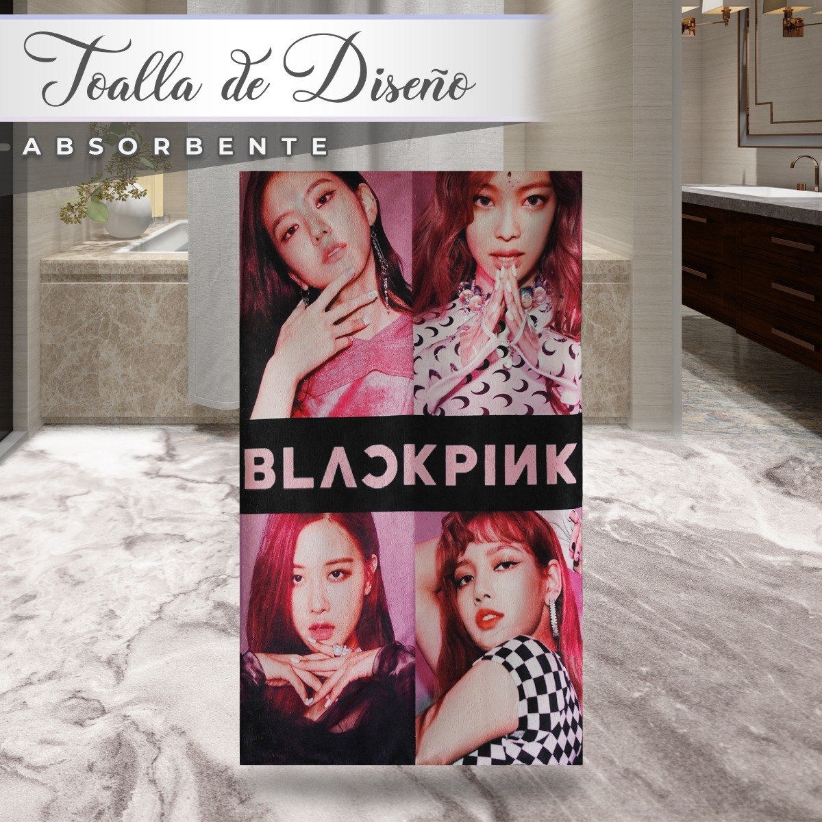 Toalla De Baño Diseño Black Pink Kpop Microfibra Poliester 