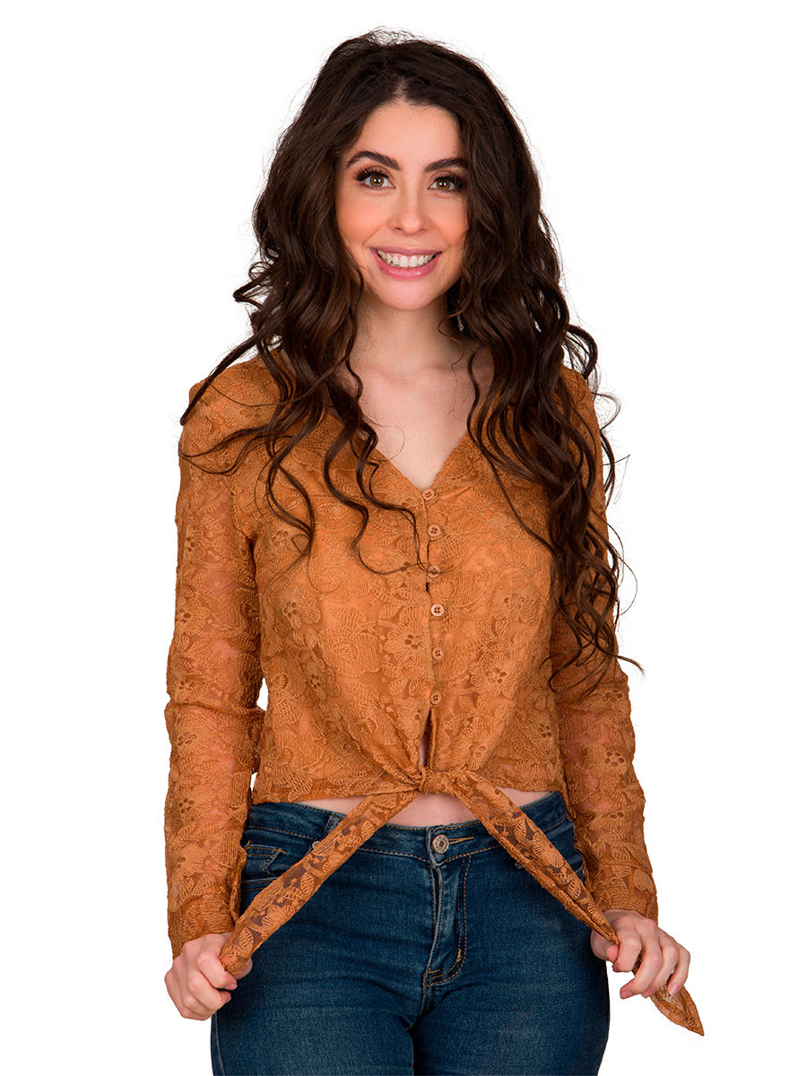 Blusa Moda Con Amarre Al Frente Encaje Forro Frontal V-jj5559