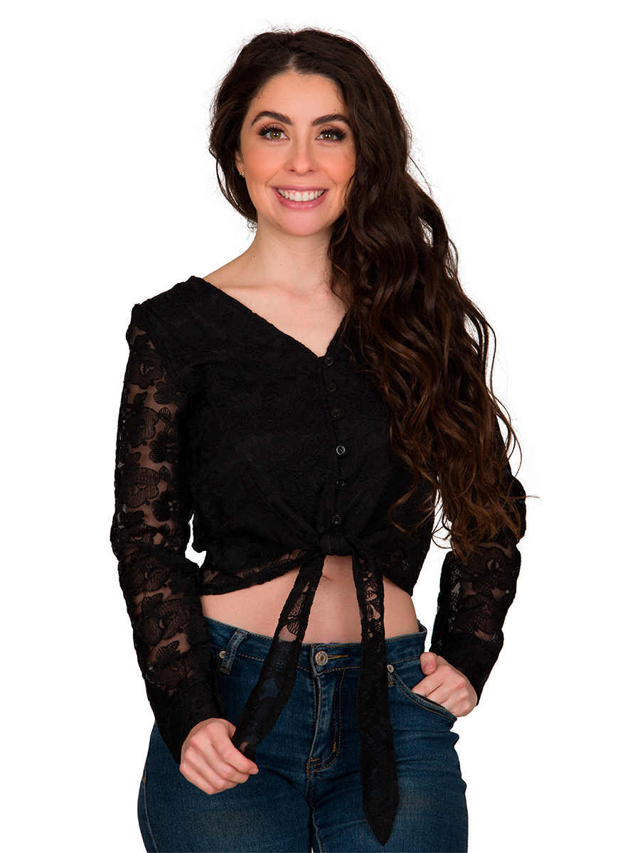 Blusa Moda Con Amarre Al Frente Encaje Forro Frontal V-jj5559