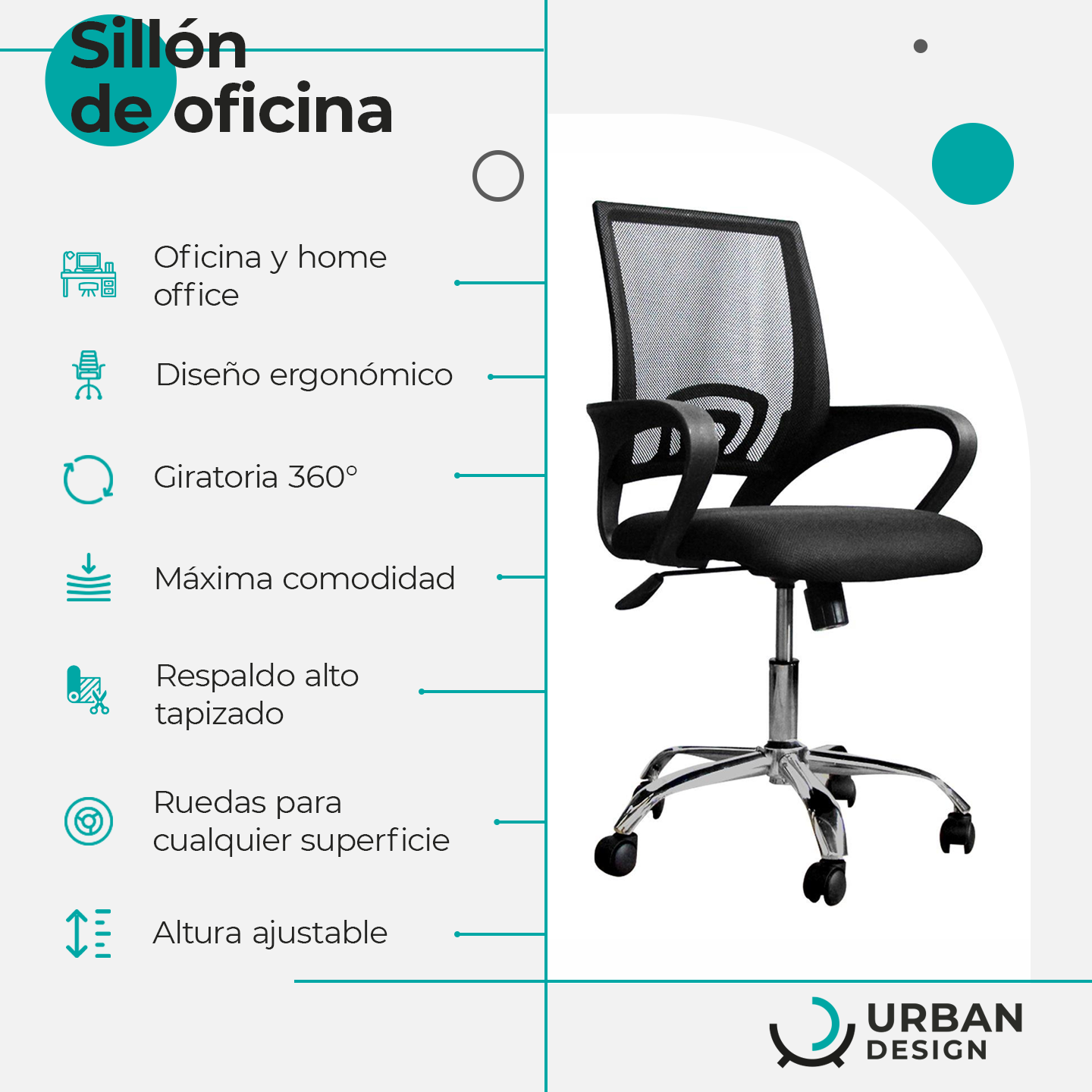 Silla para Oficina Urban Design, Ergonómica Ajustable Negro