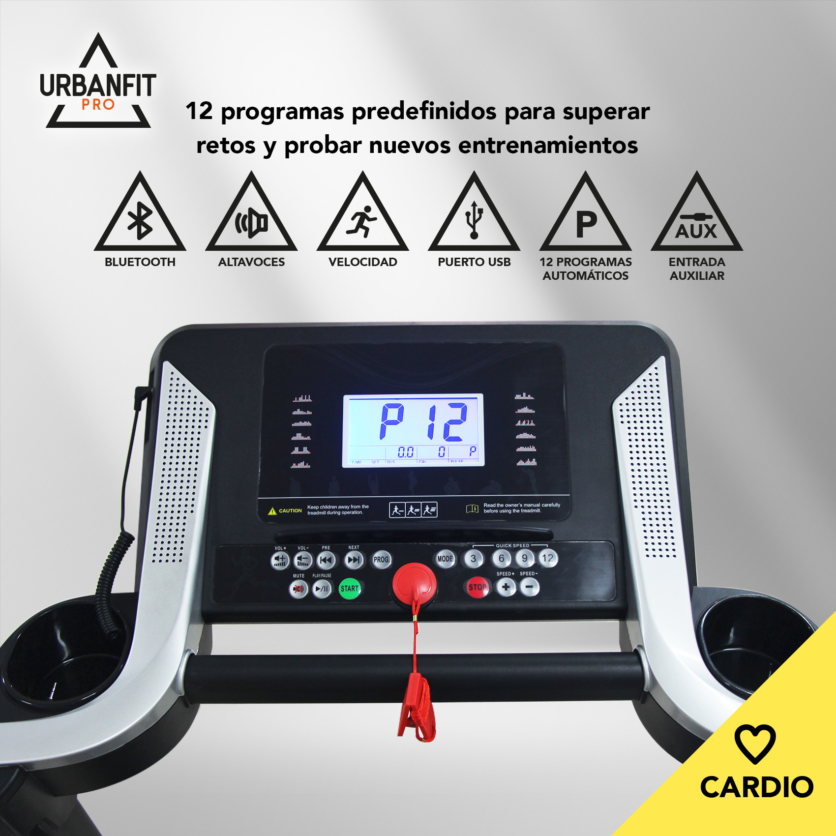 Caminadora Electrica Profesional 2.5hp plegable bluetooth inclinacion Monitor 5" 12 Program 