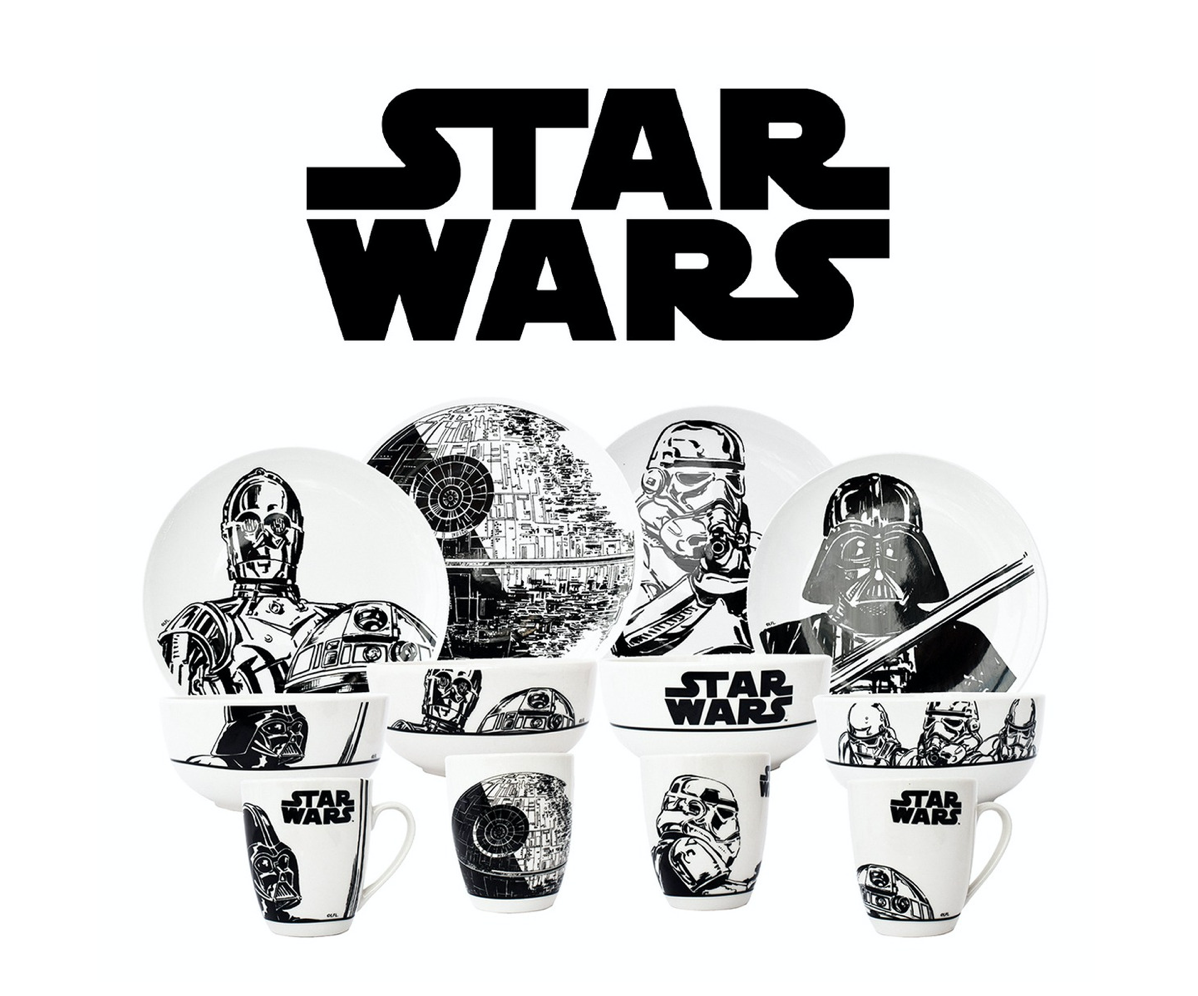 Vajilla Porcelana 12 Pzas Star Wars Disney Darth Vader Colección R2D2 Lucasfilm
