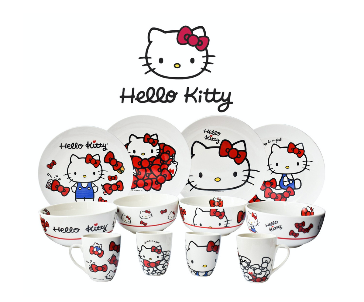 Vajilla Porcelana Hello Kitty 12 Pzas Sanrio Colección 