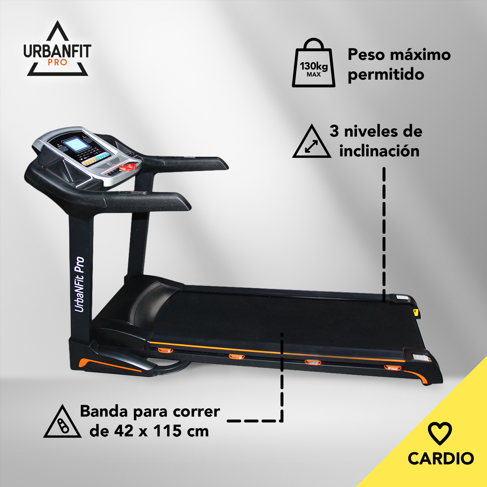 Caminadora Eléctrica UrbanFit Pro 3.5 HP Shock Absorption 