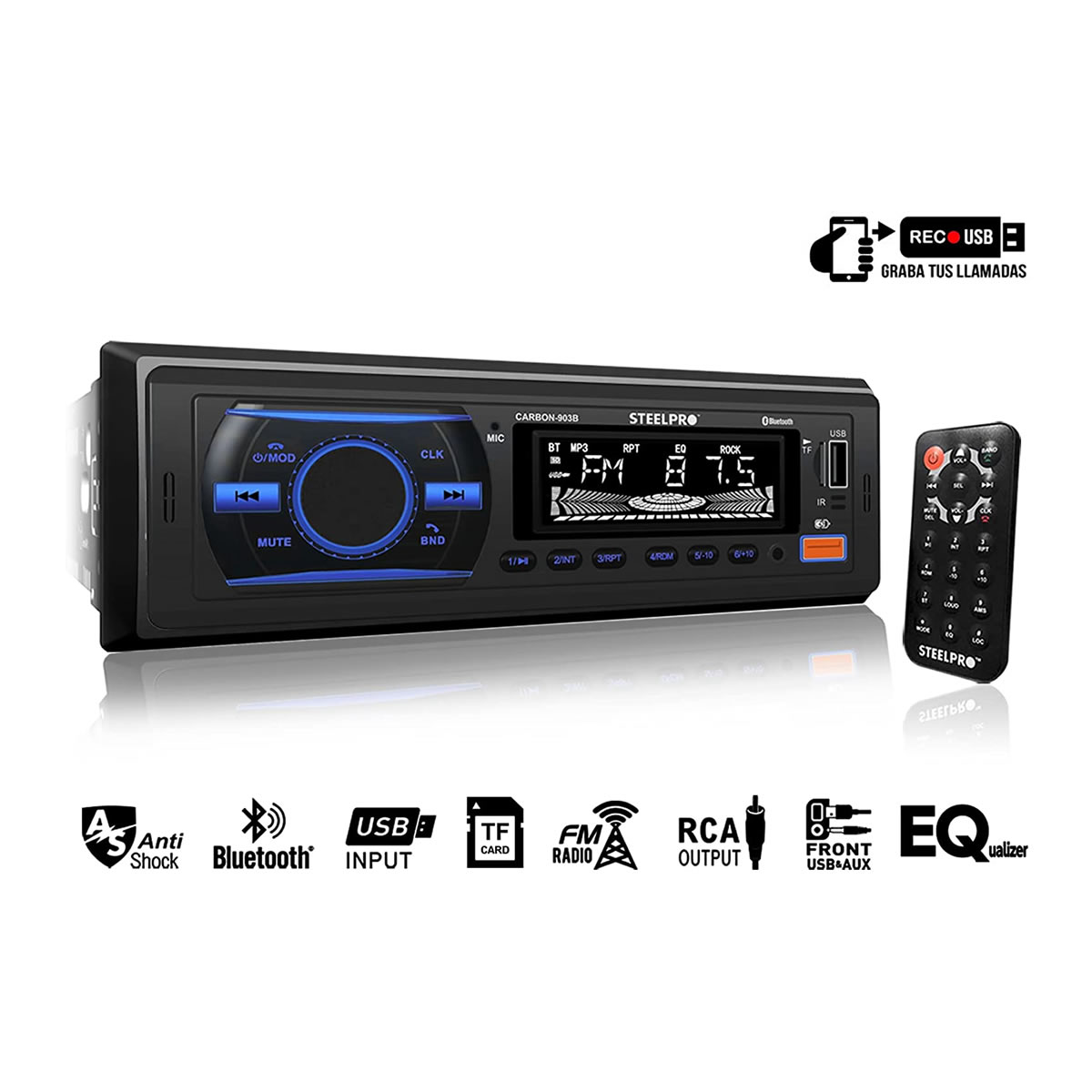 Autoestéreo Steelpro CARBON-903B Con Pantalla LCD - Negro