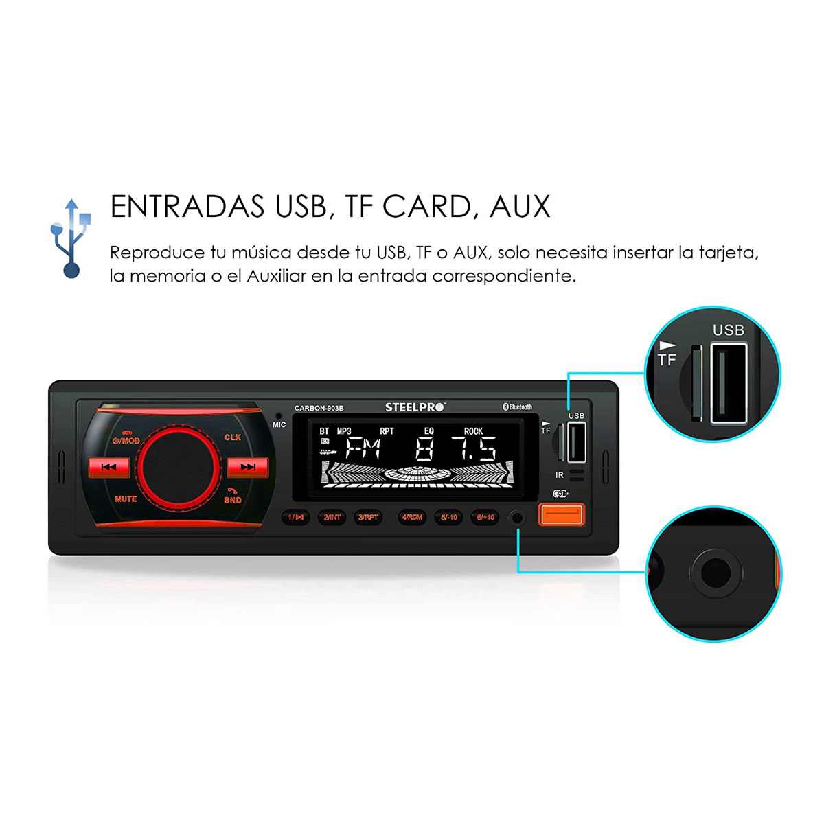 Autoestéreo Steelpro CARBON-903B Con Pantalla LCD - Negro