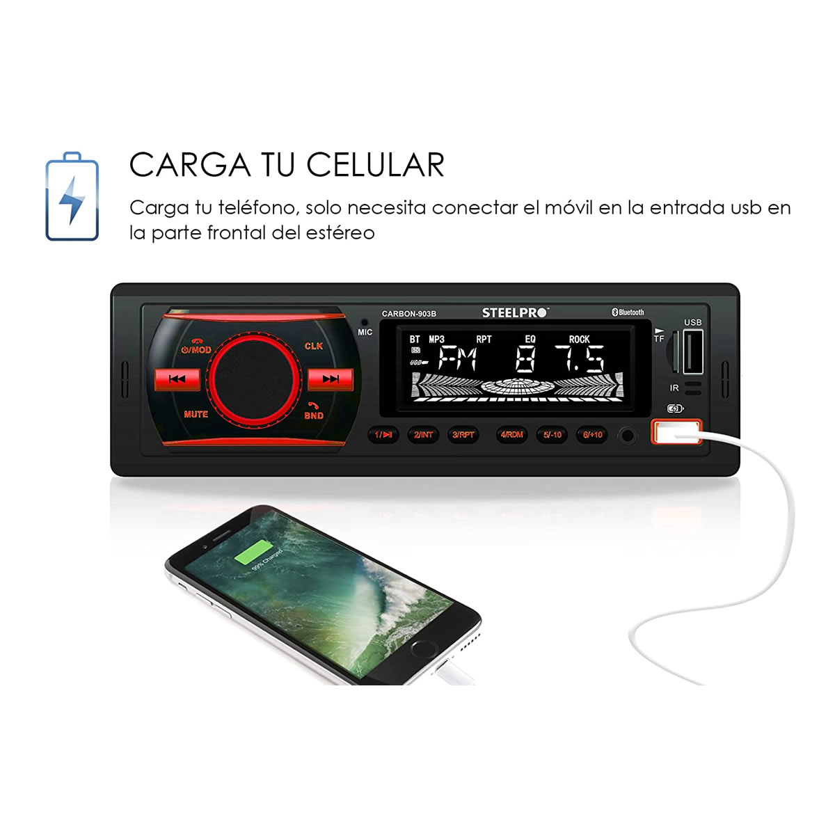 Autoestéreo Steelpro CARBON-903B Con Pantalla LCD - Negro