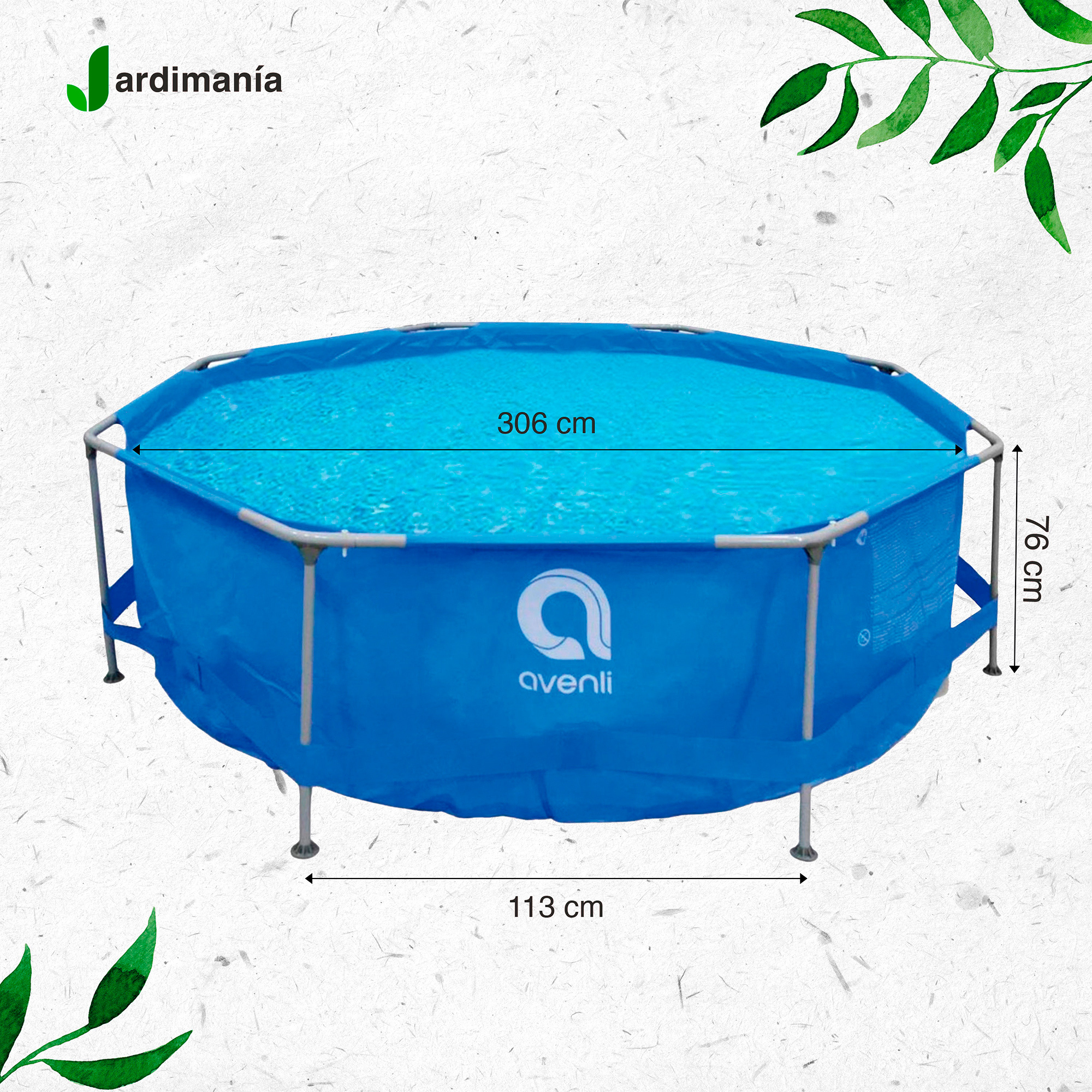 Alberca Piscina Armable Redonda Acero 306x76cm Familiar Azul