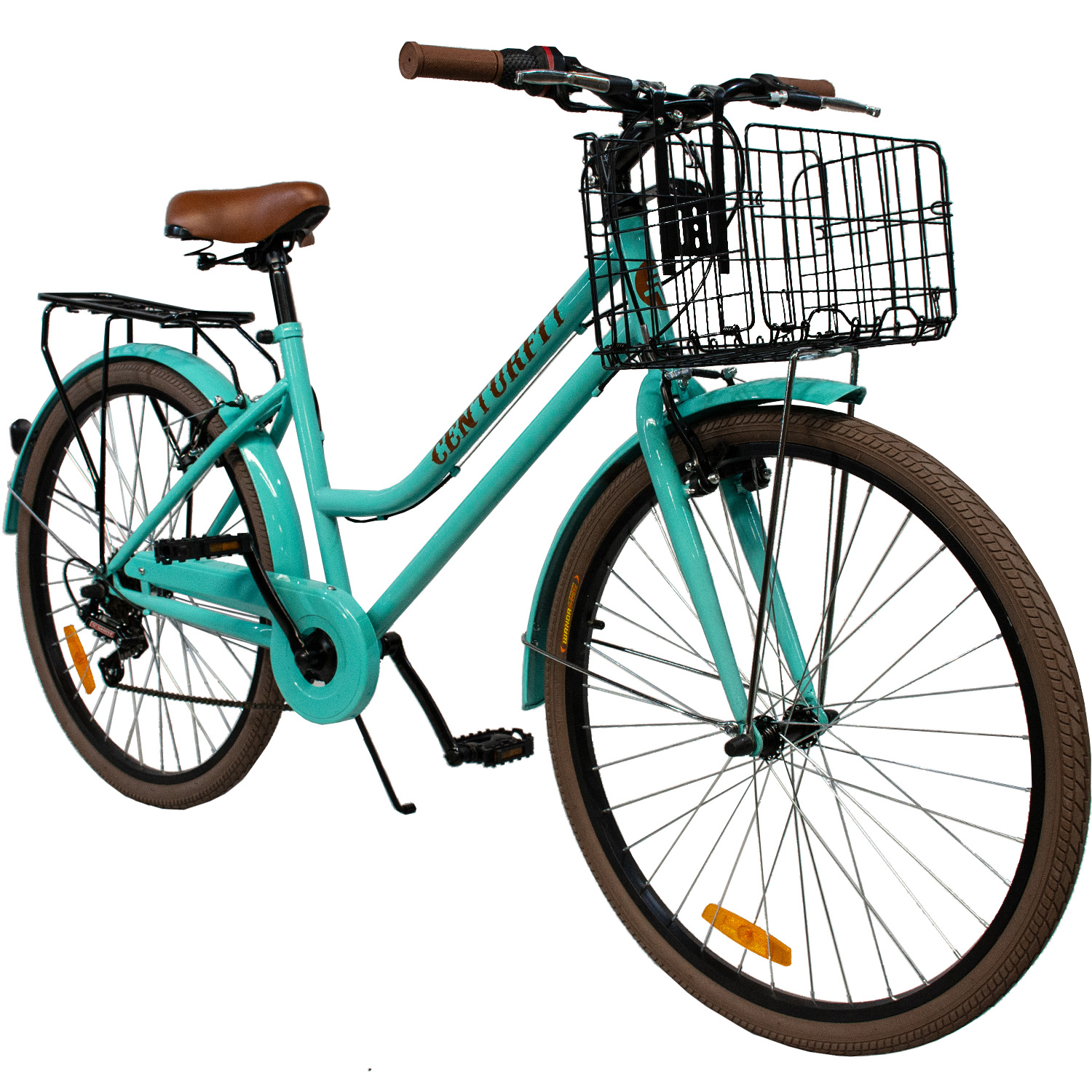 Bicicleta Vintage Retro R26 Clasica Urbana 6 Velocidades Canastilla Plegable Asiento Ajustable Frenos V.Break Menta  Centurfit 