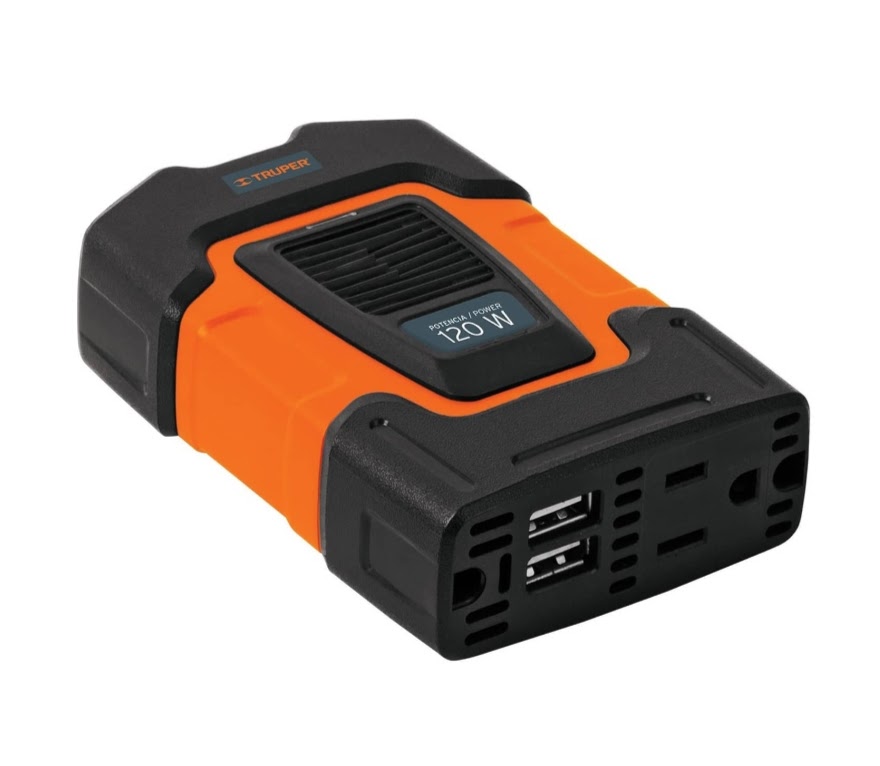 Cargador De Laptop Tablet iPad Celular Para Carro Entrada 12v Salida120v Con 2 Puesrtos USB