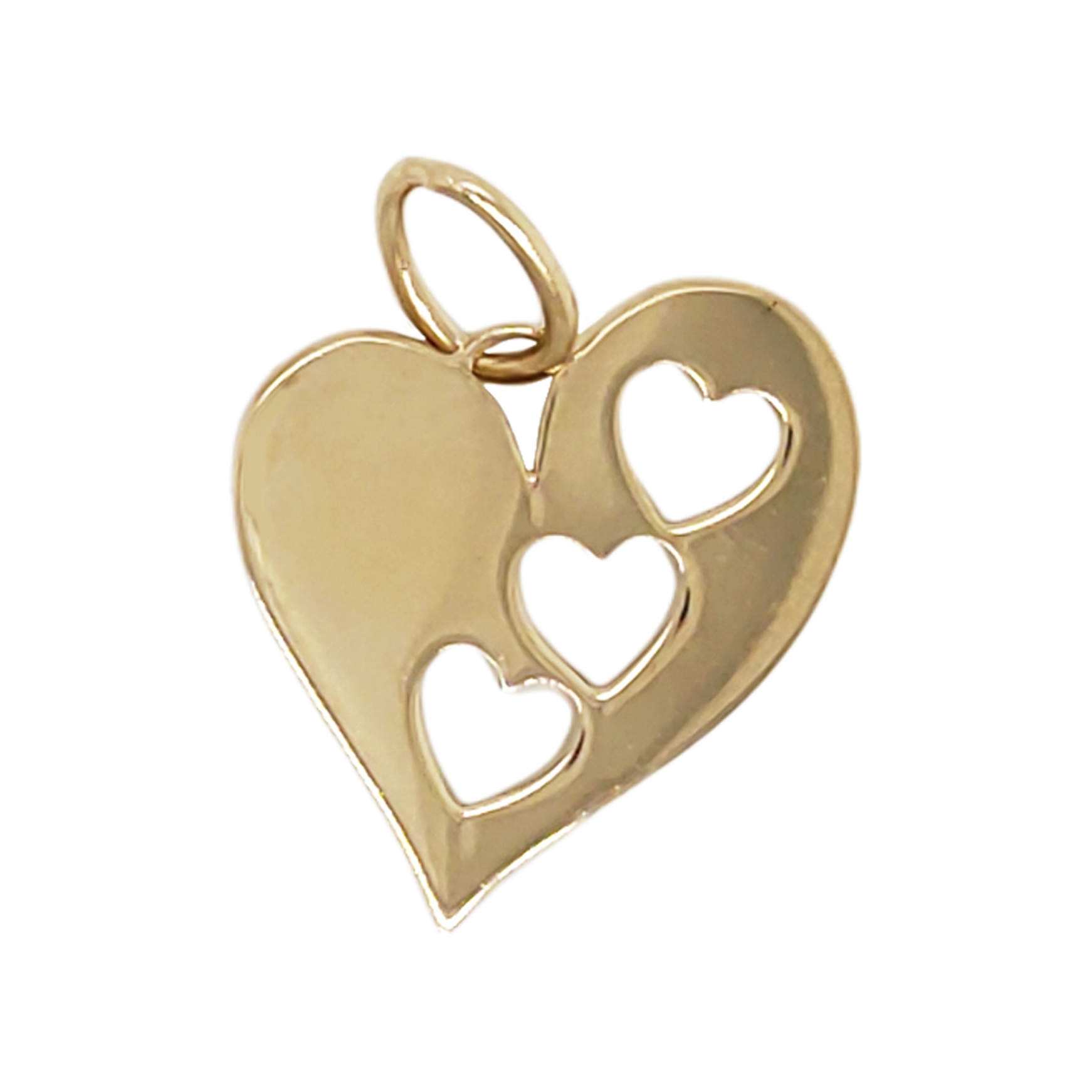 Dije de Corazón con Corazones Calados a la mitad en Oro Amarillo de 14 K + Obsequio