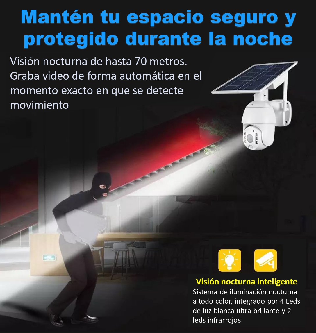 Cámara de seguridad Solar 4G Cavisec Vision Nocturna Full HD 1080p PTZ Impermeable Inalámbrica