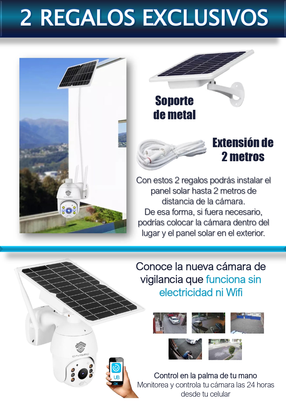 Cámara de seguridad Solar 4G Cavisec Vision Nocturna Full HD 1080p PTZ Impermeable Inalámbrica