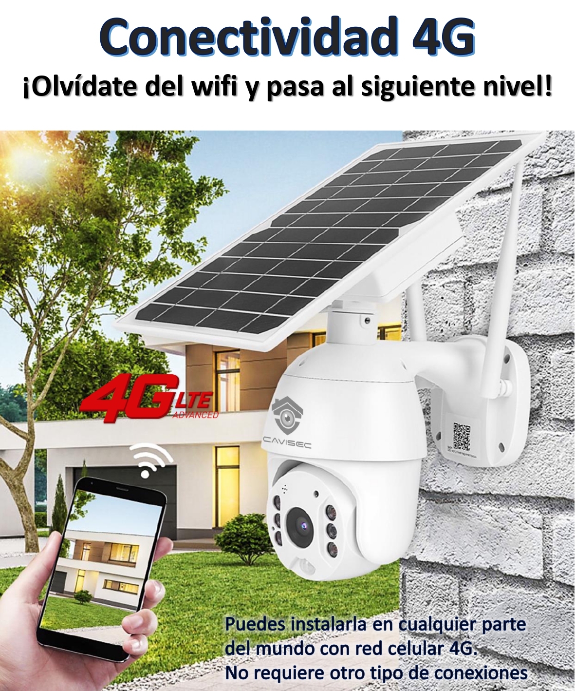 Cámara de seguridad Solar 4G Cavisec Vision Nocturna Full HD 1080p PTZ Impermeable Inalámbrica