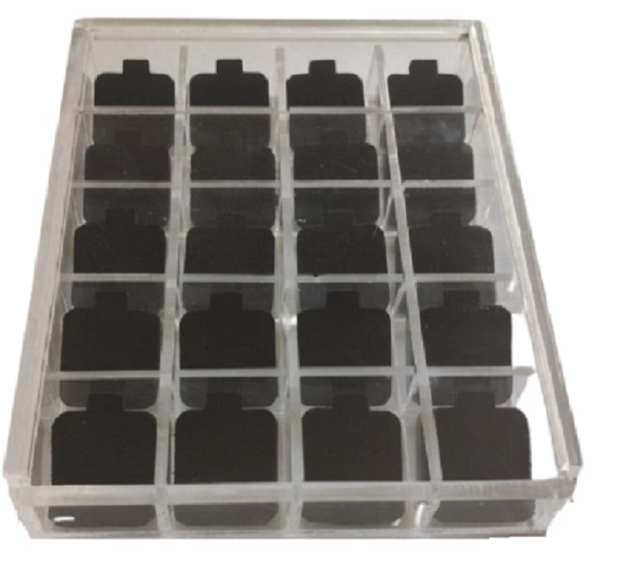 Caja de Acrilico de 20 divisiones para aretes  + manta chica de tela para anillos