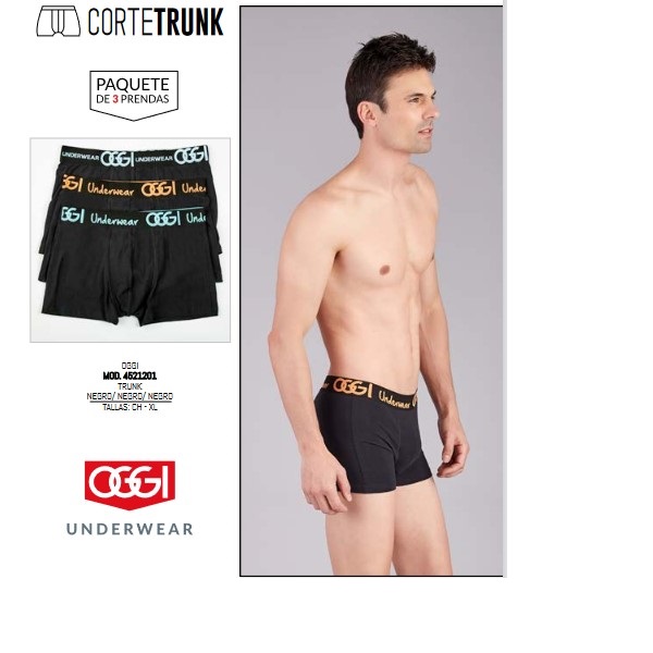 OGGI Trusa algodón corte trunk negro 4521201 Paquete 3 prendas