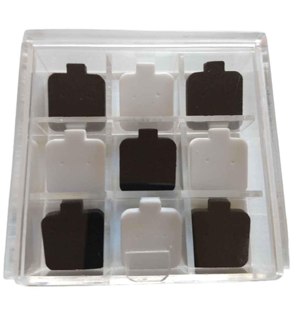 Caja de Acrilico para aretes mini 9 divisiones (con almohadillas blancas y negras ) de regalo