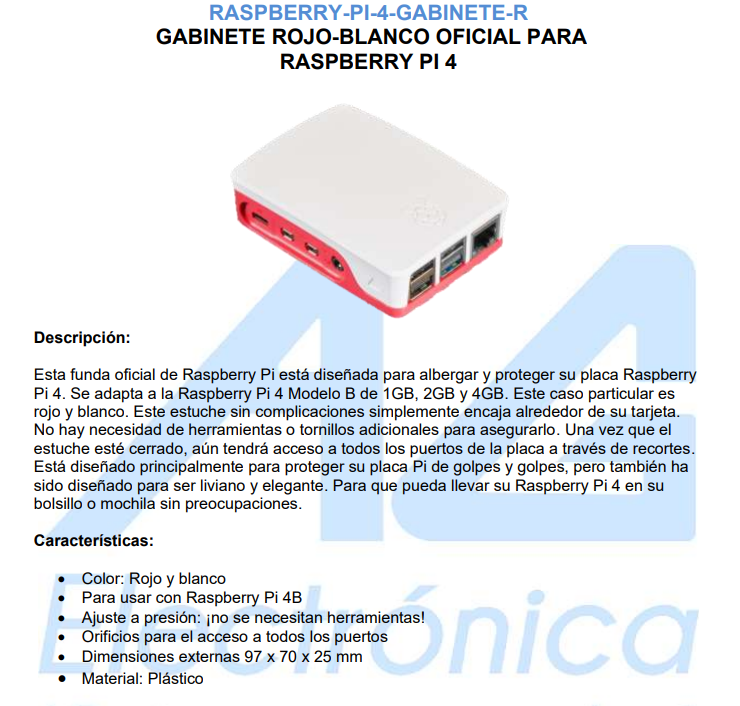 GABINETE ROJO-BLANCO OFICIAL PARA RASPBERRY PI 4 RASPBERRY-PI-4-GABINETE-R