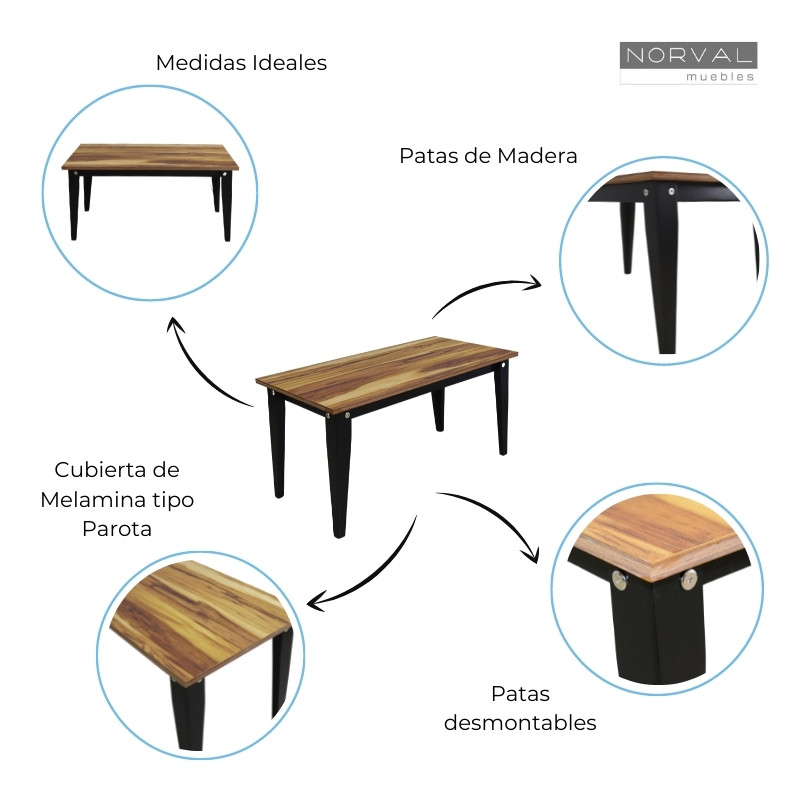 Mesa de Centro Norval Muebles Canada Chapa de Melamina tipo Parota con patas altas Negras