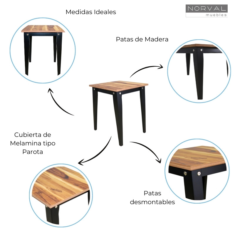 Mesa Lateral NORVAL Muebles Canada Modernas Patas Altas en Negro y Chapa de Melamina tipo Parota