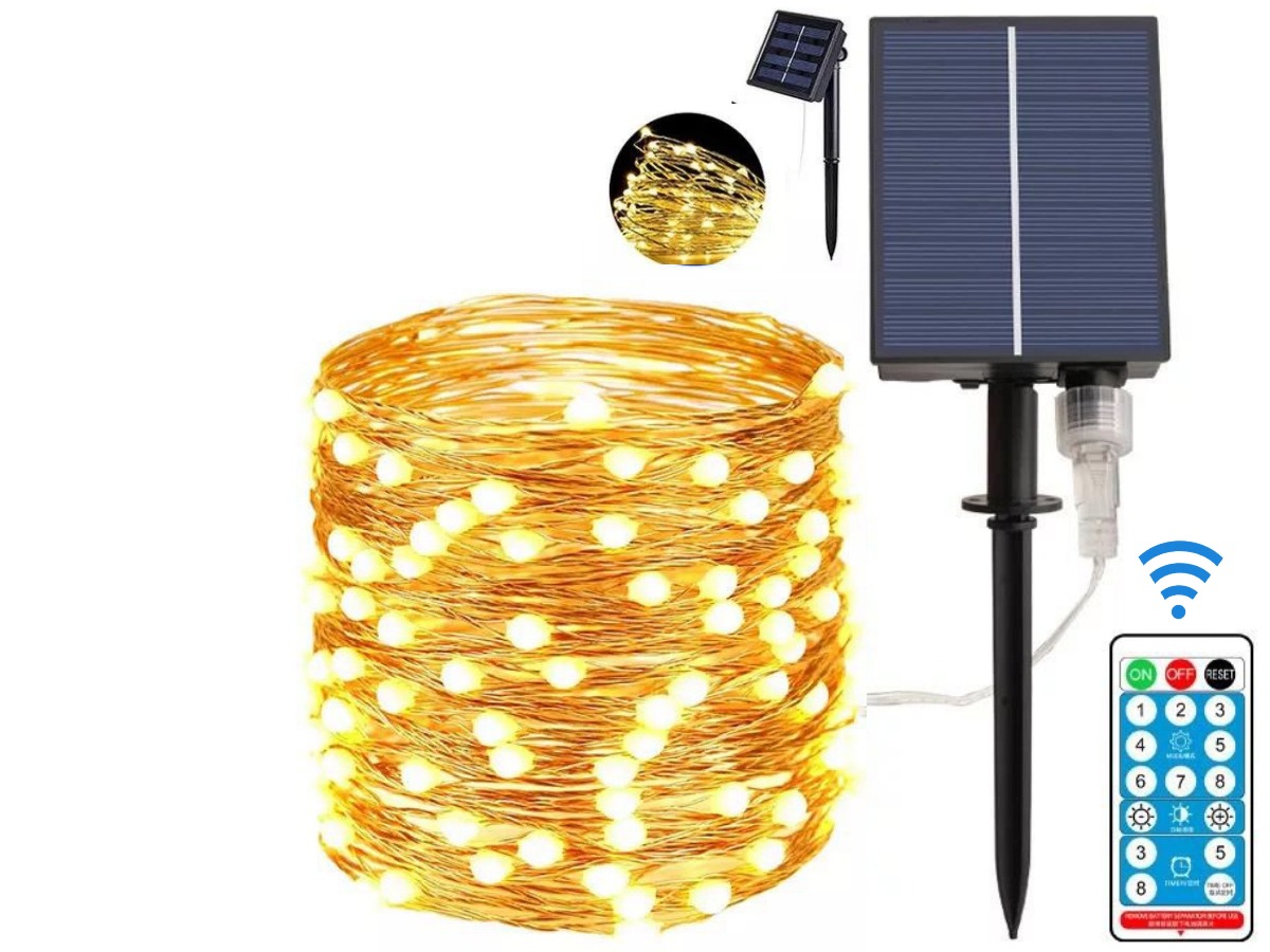 Serie De Luces Navideña Solar 30 Metros 300 Leds 8 Modos De Luz (Cálida) Perfecta Para Interior y Exterior Guirnaldas Led Decoración Para Fiestas, Habitación, Navidad, Halloween, etc.