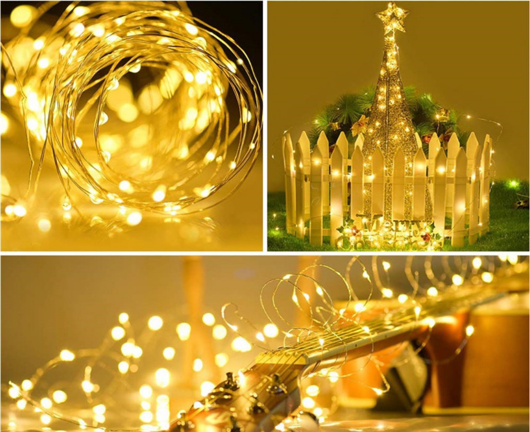 Serie De Luces Navideña Solar 30 Metros 300 Leds 8 Modos De Luz (Cálida) Perfecta Para Interior y Exterior Guirnaldas Led Decoración Para Fiestas, Habitación, Navidad, Halloween, etc.