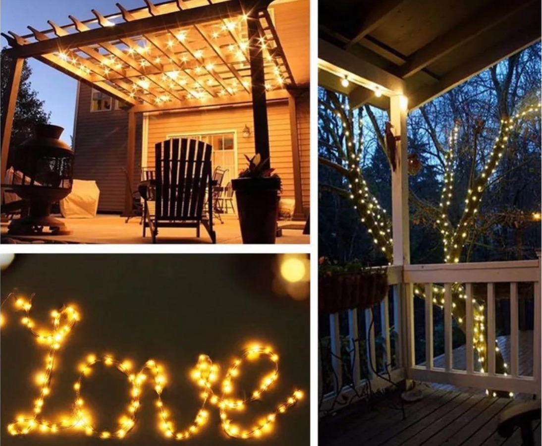 Serie De Luces Navideña Solar 30 Metros 300 Leds 8 Modos De Luz (Cálida) Perfecta Para Interior y Exterior Guirnaldas Led Decoración Para Fiestas, Habitación, Navidad, Halloween, etc.