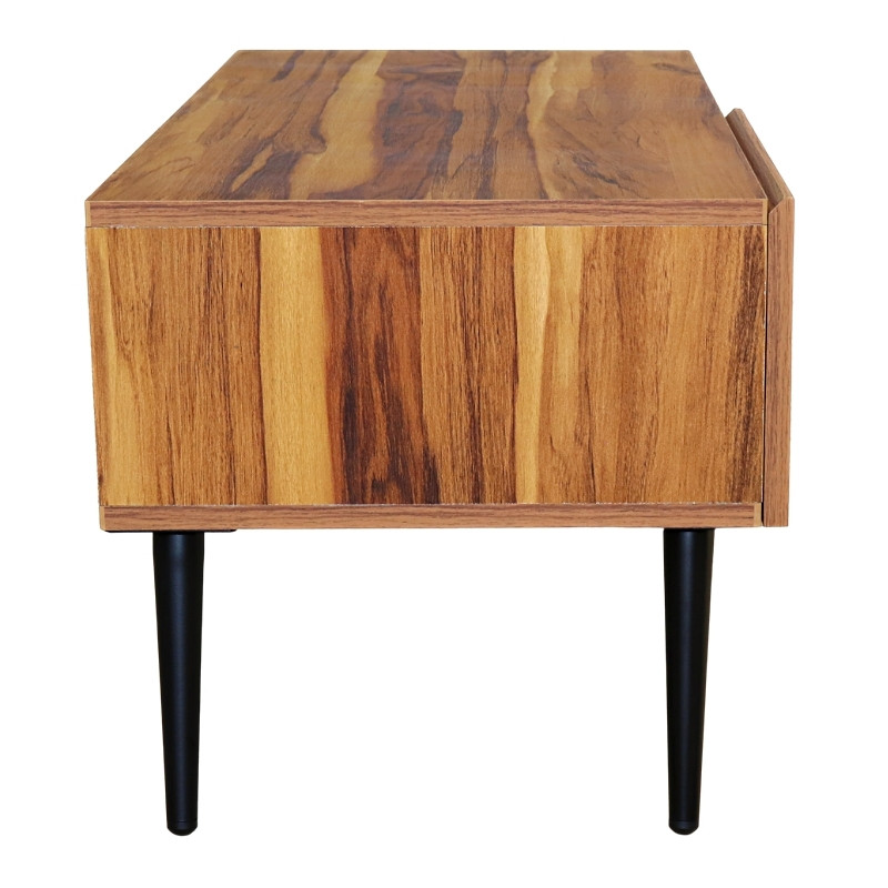 Mesa de Centro NORVAL Muebles Cancún chapada de melamina tipo Parota con 1 Cajón Moderna pata metálica