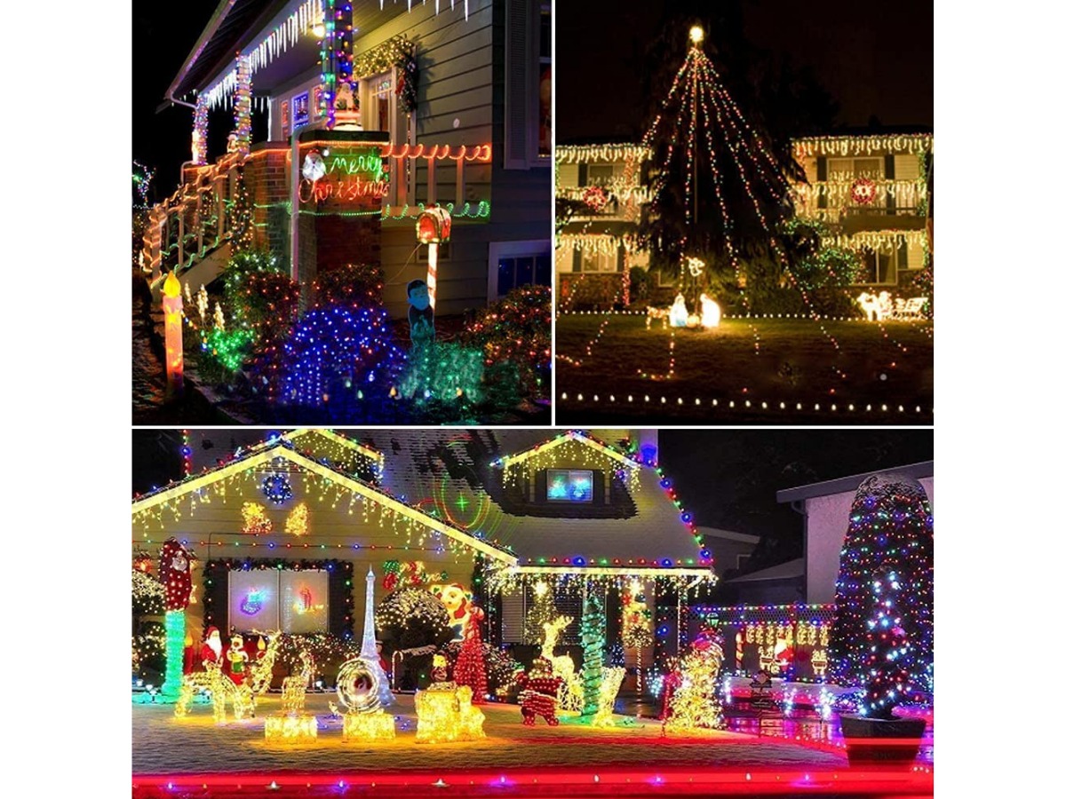 Serie De Luces Navideña Solar 30 Metros 300 Leds 8 Modos De Luz (Cálida) Perfecta Para Interior y Exterior Guirnaldas Led Decoración Para Fiestas, Habitación, Navidad, Halloween, etc.