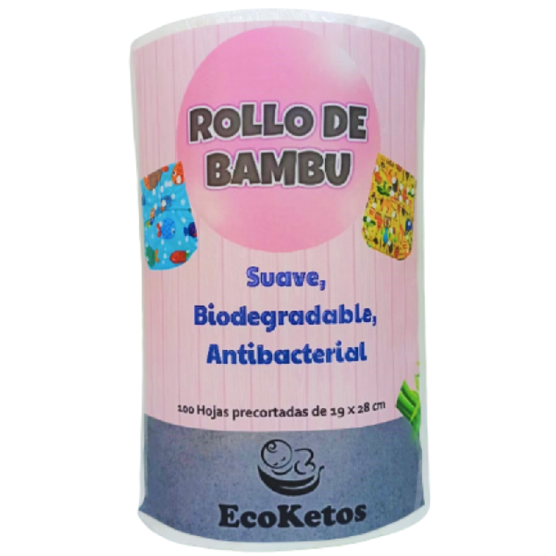 Rollo de papel Bambu con 100 hojas precortadas ideal para pañal Ecologico