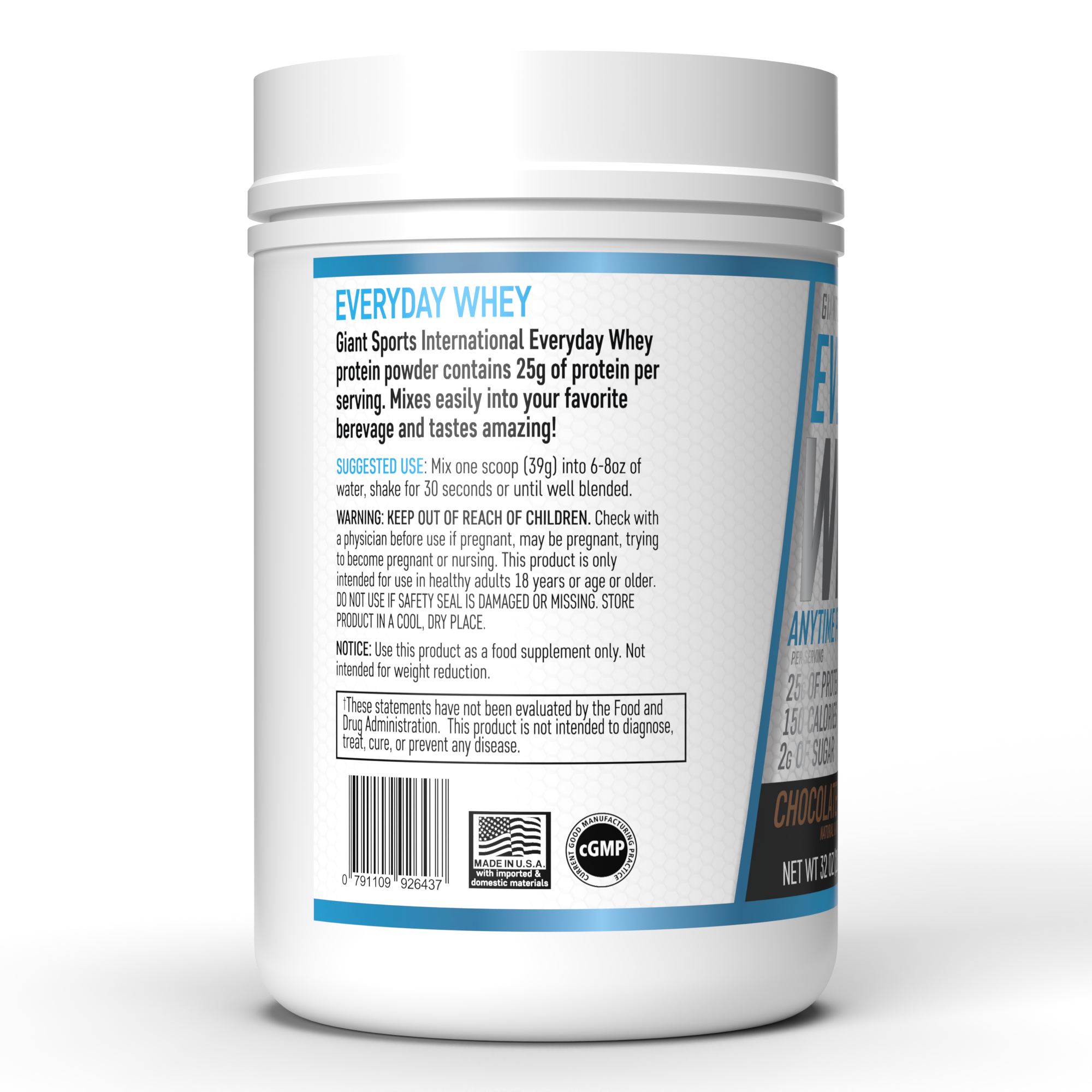 Proteína Giant Sports Everyday Whey Protein Powder - 25g de Proteina - Sabor Chocolate - 22 Servicios -